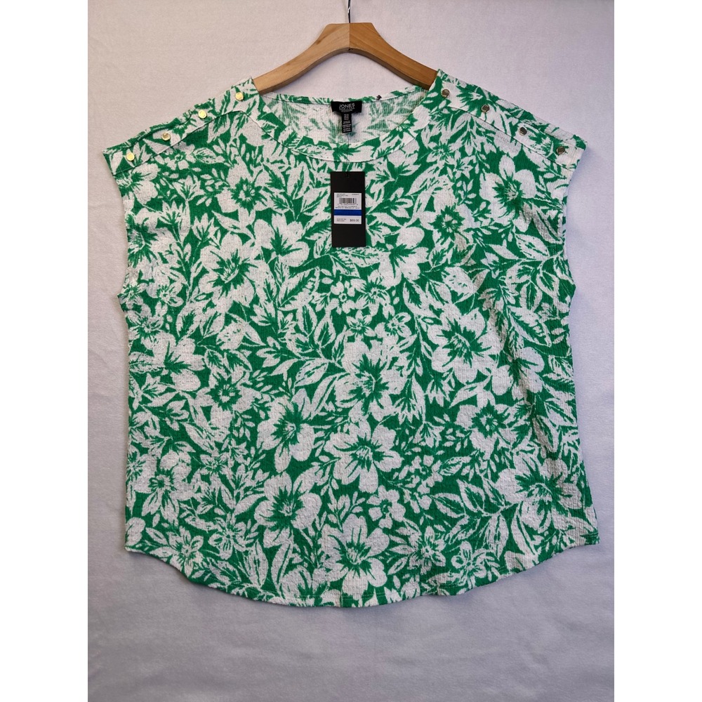 Jones New York Signature Green Floral Button Shoulder Textured Top XL NWT